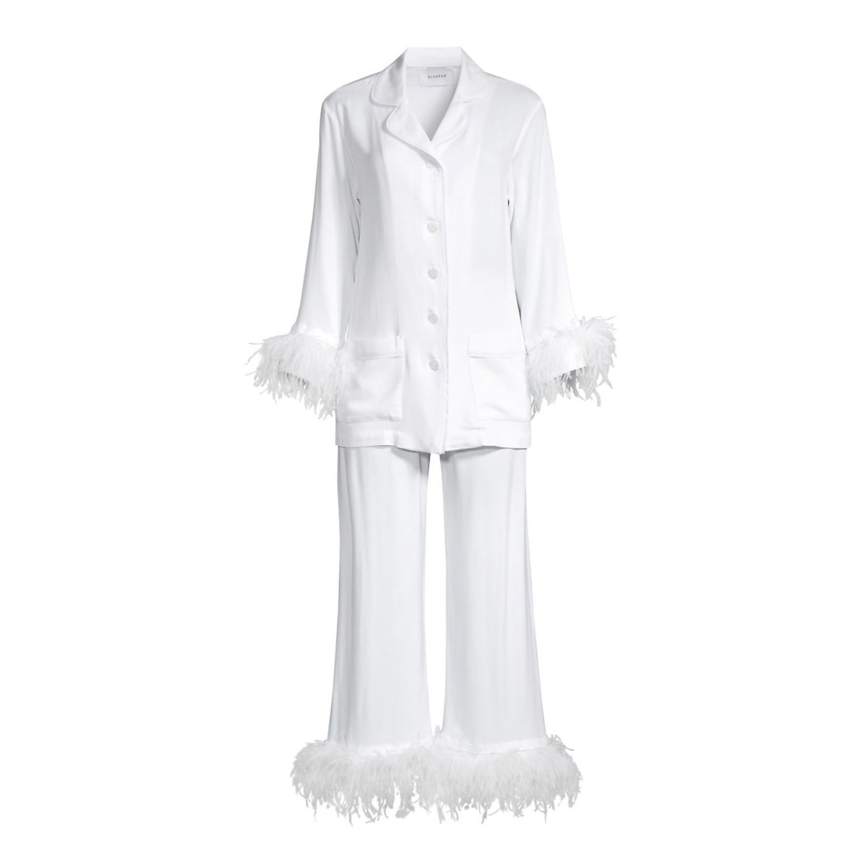Sleeper Party Ostrich Feather-Trim 2-Piece Pajama Set Size Large $390